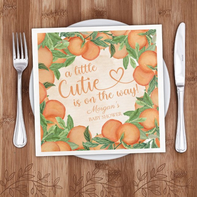 Little Cutie Orange Gender Neutral Baby Shower Paper Dinner Napkins (Creator Uploaded)