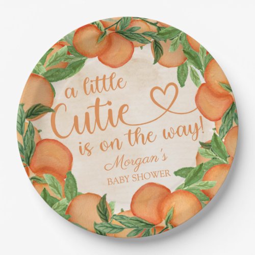 Little Cutie Orange Gender Neutral Baby Shower Paper Plates