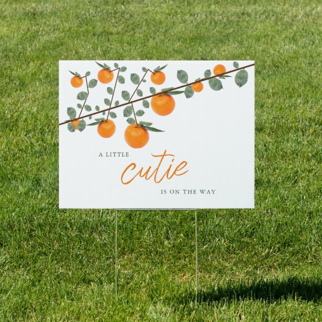 Little Cutie Orange Gender Neutral Baby Shower Sign (Insitu)