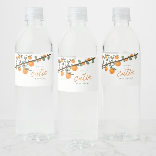 Little Cutie Orange Gender Neutral Baby Shower Water Bottle Label