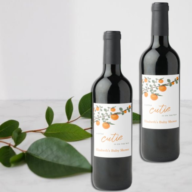 Little Cutie Orange Gender Neutral Baby Shower Wine Label (Creator Uploaded)