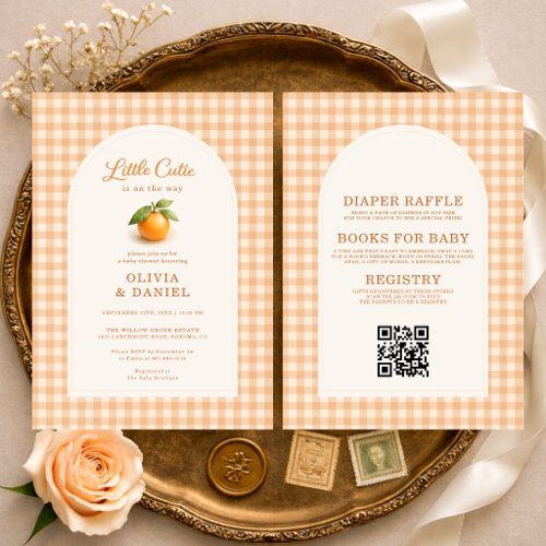 Classic Gingham Neutral Gingham or plaid baby shower invitation