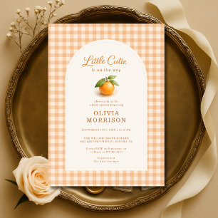 Little Cutie Orange Gingham Baby Shower Invitation