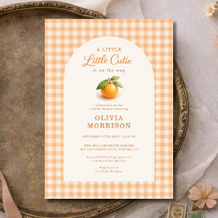 Little Cutie Orange Gingham Baby Shower Invitation
