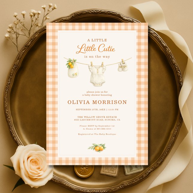 Little Cutie Orange Gingham Baby Shower Invitation (Creator Uploaded)