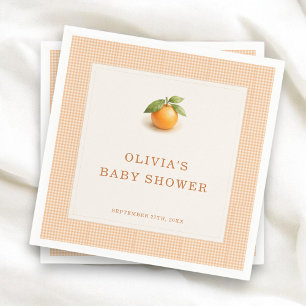 Little Cutie Orange Gingham Baby Shower Party Napkins