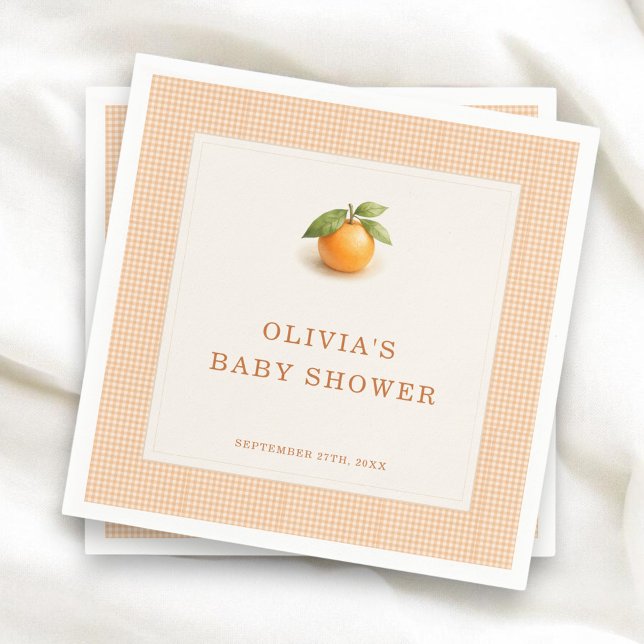 Little Cutie Orange Gingham Baby Shower Party Napkins (Creator Uploaded)