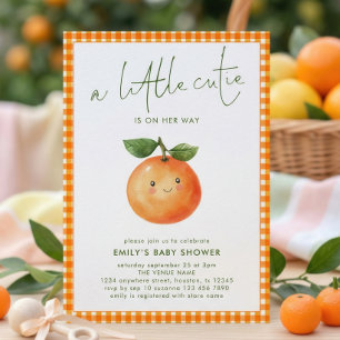 Little Cutie Orange Gingham Girl Baby Shower  Invitation