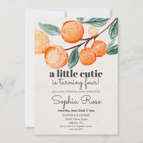 Little cutie orange girl birthday invite