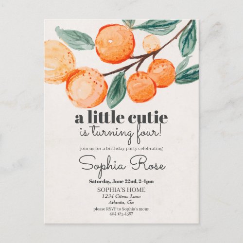 Little cutie orange girl birthday invite