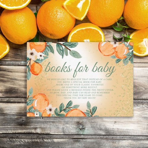 Little Cutie Orange Green Baby Shower Books Enclosure Card