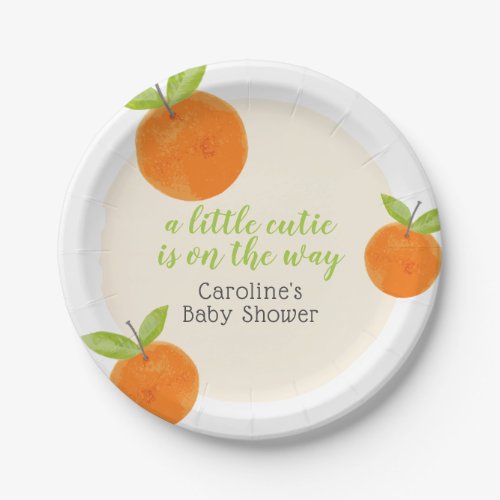 Little Cutie Orange Green Watercolor Baby Shower Paper Plates