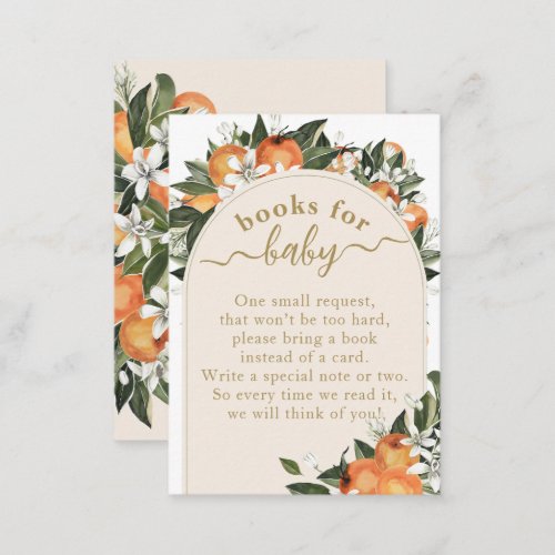 Little cutie Orange grenery boho Baby Shower book  Enclosure Card