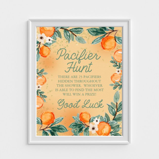 Little Cutie Orange Pacifier Hunt Baby Shower Game Poster (Creator Uploaded)