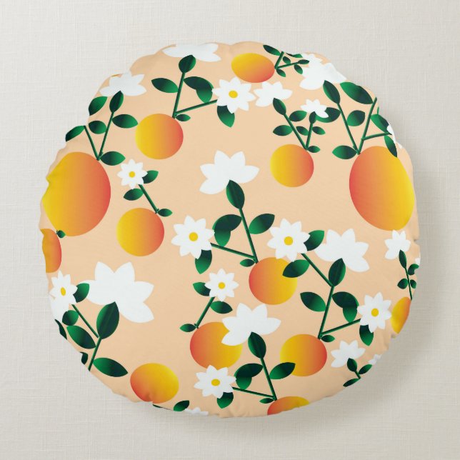 Little Cutie Orange Pattern Round Pillow (Front)
