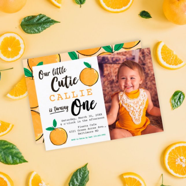 Little Cutie Orange Photo First Birthday Invitation (Creator Uploaded)