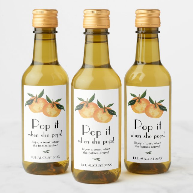 Little Cutie Orange Pop it when she Pops Twins Wine Label (Bottles)