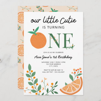 Little Cutie Orange Theme First Birthday Invitation