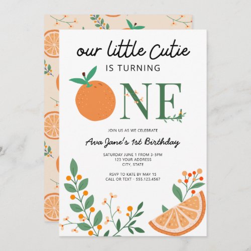 Little Cutie Orange Theme First Birthday Invitation
