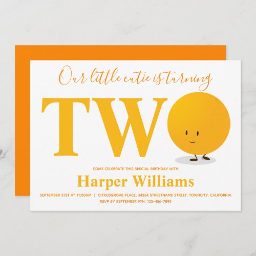 Little Cutie Orange Two 2nd Birthday Invitation