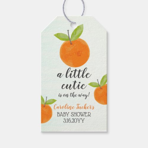 Little Cutie Orange Watercolor Baby Shower Favor Gift Tags