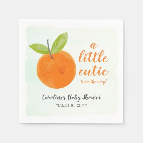 Little Cutie Orange Watercolor Baby Shower Napkins
