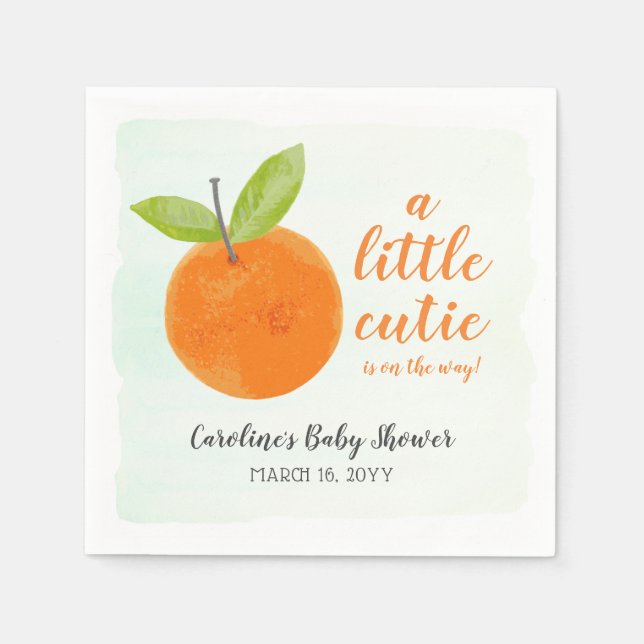 Little Cutie Orange Watercolor Baby Shower Napkins (Front)