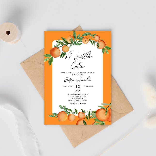 Little Cutie Orange Watercolor Citrus Baby Shower Invitation (Creator Uploaded)