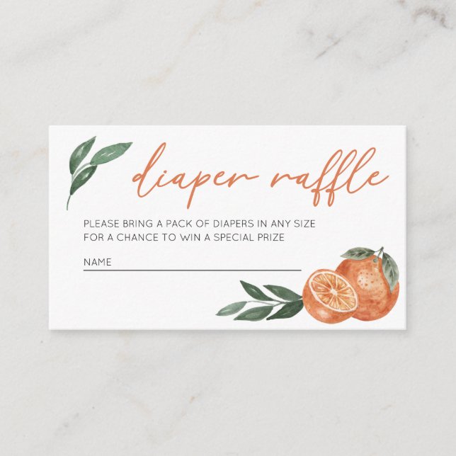 Little Cutie Oranges and Greenery Diaper Raffle Enclosure Card (Front)