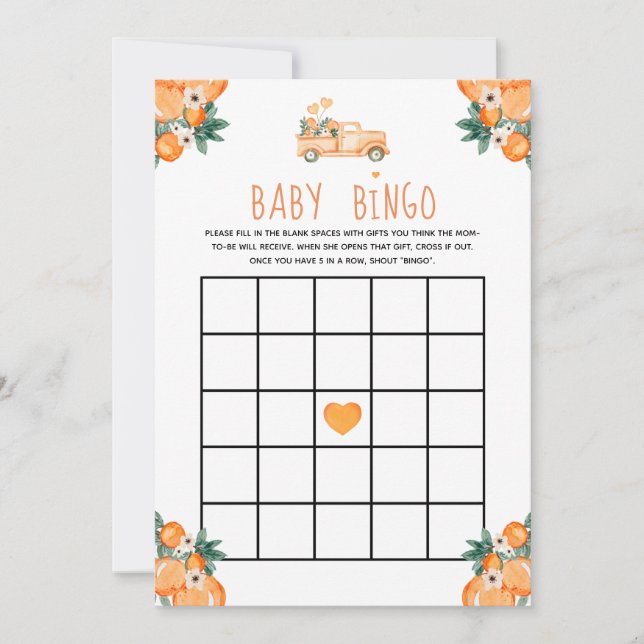 Little Cutie Oranges Baby Shower Baby Bingo Invitation (Front)
