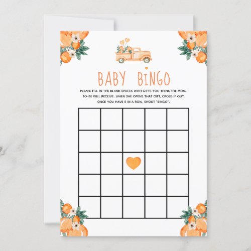 Little Cutie Oranges Baby Shower Baby Bingo Invitation