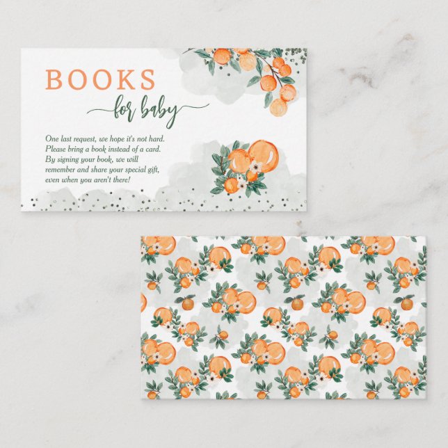 Little Cutie Oranges Baby Shower Book Request Enclosure Card (Front/Back)