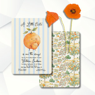 Little Cutie Oranges Baby Shower Toile Stripes Invitation