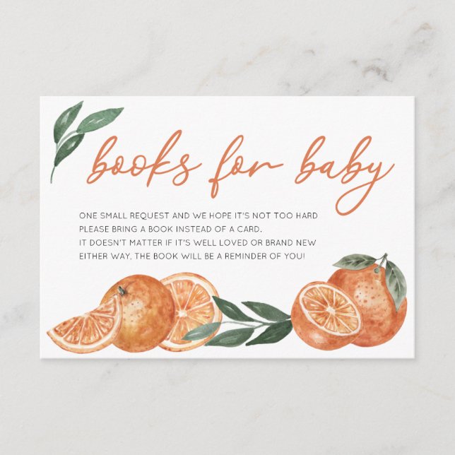 Little Cutie Oranges Books For Baby Shower Enclosure Card (Front)