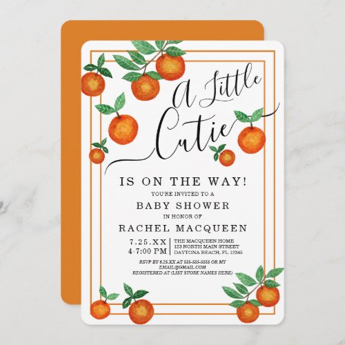 Little Cutie Oranges Fruit Border Baby Shower Invitation