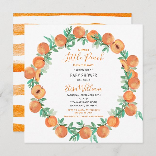 Little Cutie Peach Baby Shower  Invitation (Front/Back)