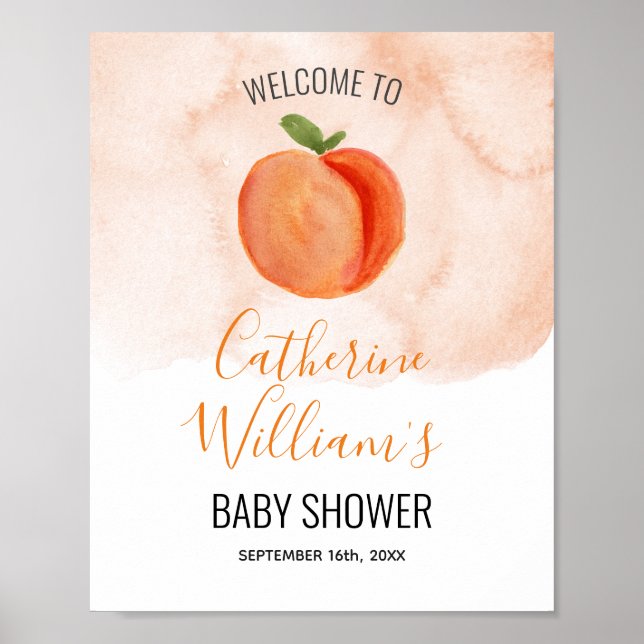 Little Cutie Peach Baby Shower Welcome sign (Front)