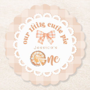 Little cutie Pie 1st birthday gingham Paper Coaster