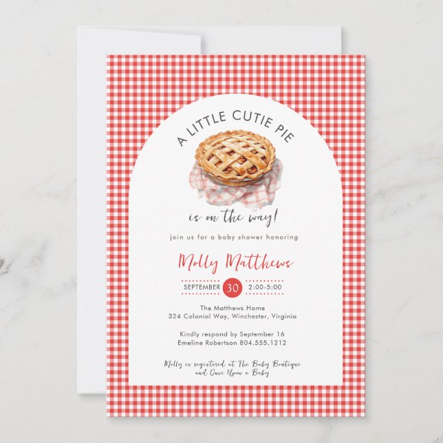 Little Cutie Pie Apple Gingham  Baby Shower Invitation (Front)
