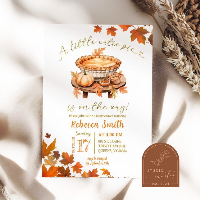 Little Cutie Pie Autumn Leaves Baby Shower Invitation (Creator Uploaded)