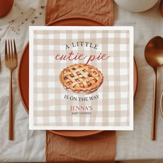 Little Cutie Pie Baby Shower Gingham Fall Napkins (Little cutie pie baby shower personalized napkins)