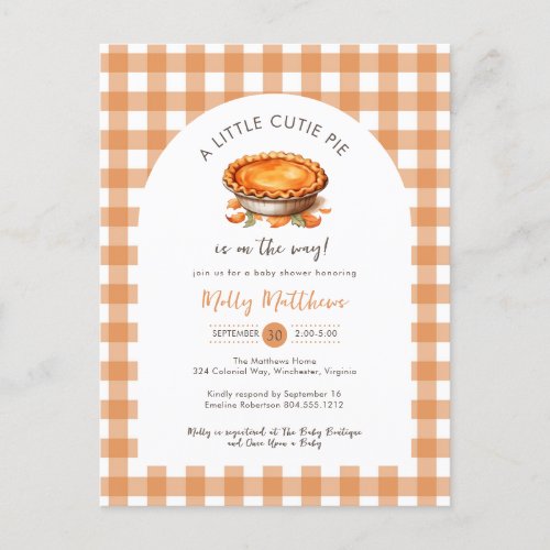 Little Cutie Pie Baby Shower Invitation  Postcard