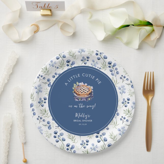 Little Cutie Pie Blueberry Gingham Baby Shower  Paper Plates (Wedding)
