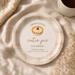 Little Cutie Pie Cherry Gingham Fall Baby Shower Paper Plates