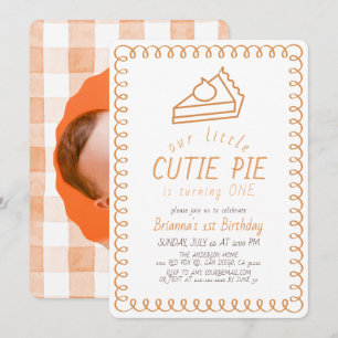 Little Cutie Pie Doodle Orange Photo 1st Birthday Invitation