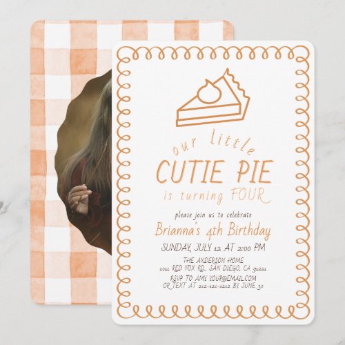 Little Cutie Pie Doodle Orange Photo Birthday Invitation