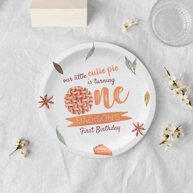 Little Cutie Pie Fall 1st Birthday Paper Plates (Creator Uploaded)
