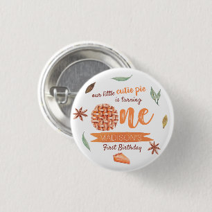 Little Cutie Pie Fall 1st Birthday Party Favor Button