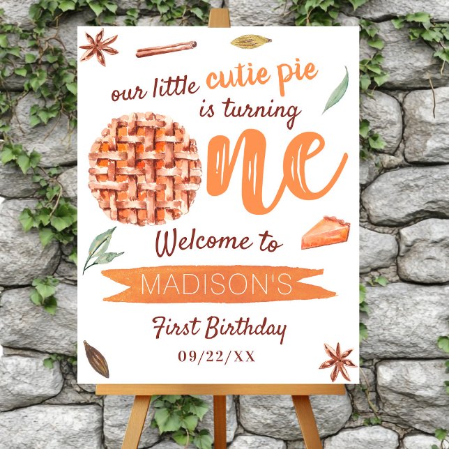 Little Cutie Pie Fall 1st Birthday Party Welcome Foam Board (Creator Uploaded)