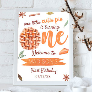 Little Cutie Pie Fall 1st Birthday Party Welcome Poster
